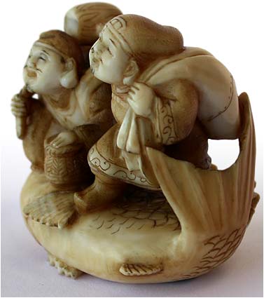 Lucky Gods on Carp Netsuke