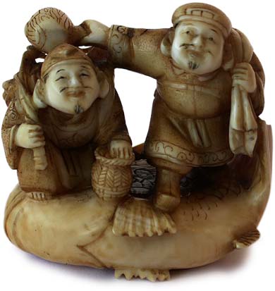 Lucky Gods on Carp Netsuke