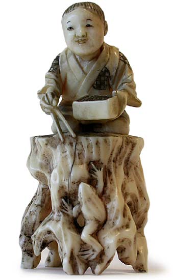 Boy Feeding Toad Ivory Netsuke