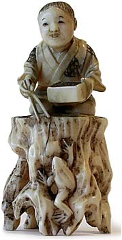 Boy Feeds Toad Netsuke