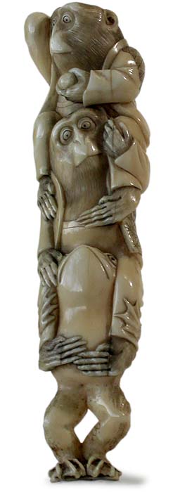 Monkeys Frog Acobat Sashi Netsuke 