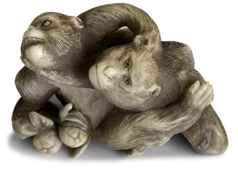 Wrestling Monkeys Netsuke