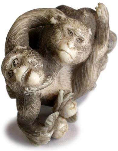 Wrestling Monkeys Netsuke