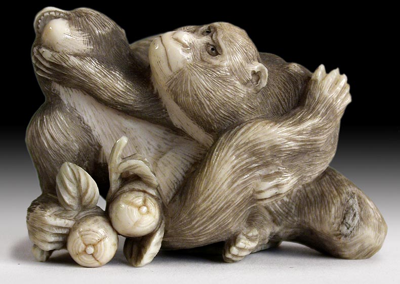 Wrestling Monkeys Netsuke