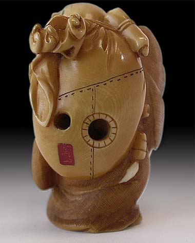 Hotei Netsuke Signed Bikazu