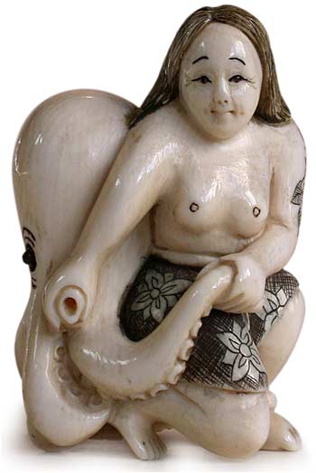 Octopus Pearl Diver Girl Netsuke