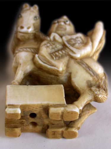 Oni Horse Netsuke Sig Gyokuichi