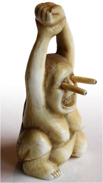 Okame Eyes Popping Netsuke