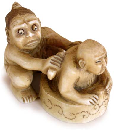 Oni Bathing Man Trick Netsuke