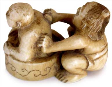 Oni Bathing Man Trick Netsuke lt