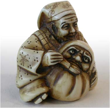 Lucky Man Painting Daruma Netsuke