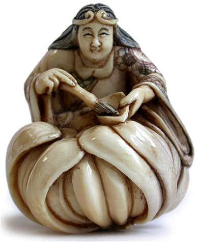 Sennin Painting Chrysanthemum netsuke