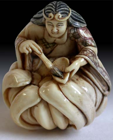 Sennin Painting Chrysanthemum netsuke