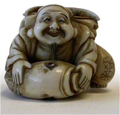 Ebisu on Carp Netsuke