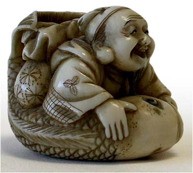 Ebisu on Carp Netsuke rt