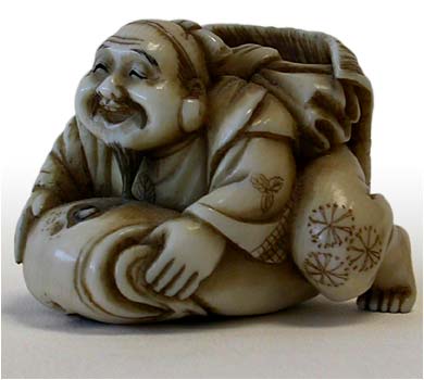 Ebisu on Carp Netsuke lt
