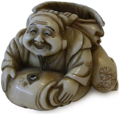 Ebisu Caught A Carp Netsuke