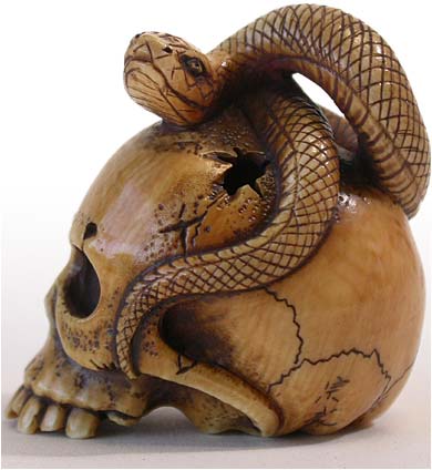 Snake on Skull Netsuke