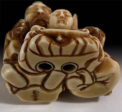 Three Sennin Netsuke Signed Hakuunsai