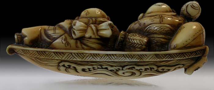 Lucky Boat Netsuke Signed Tomochika