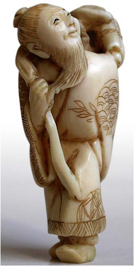 Traveling Sennin Scholar Netsuke