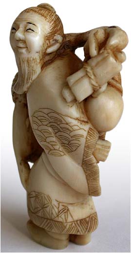 Traveling Sennin Scholar Netsuke