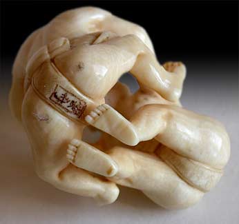 Wrestlers Netsuke Signed Unsai