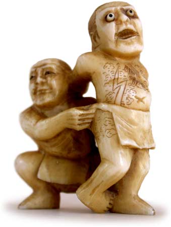 Eye Popping  Wrestlers Trick Netsuke