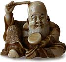drumming fukurokuju Netsuke