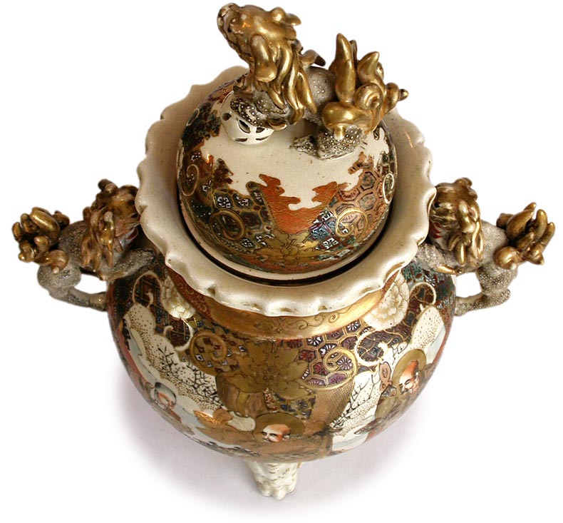 Meiji Satsuma Shishi Lion Handles Urn