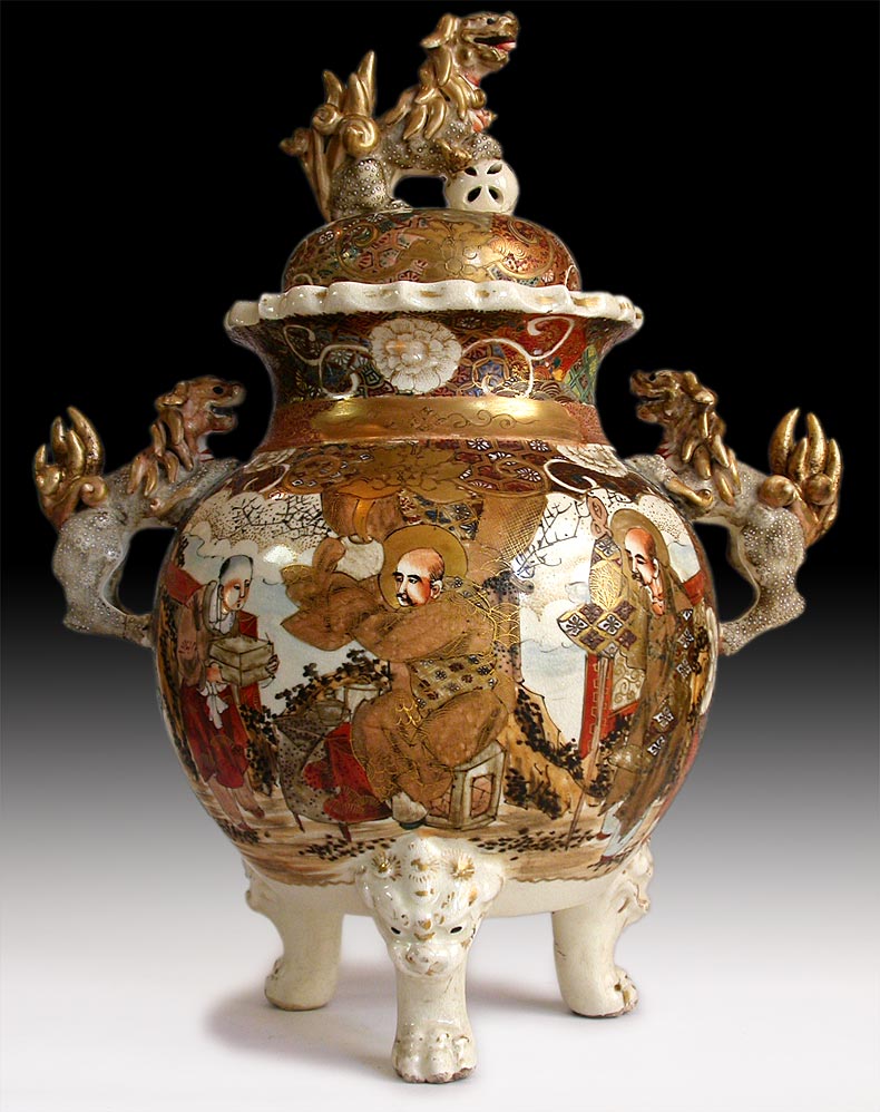 Meiji Satsuma Shishi Lion Handles Urn