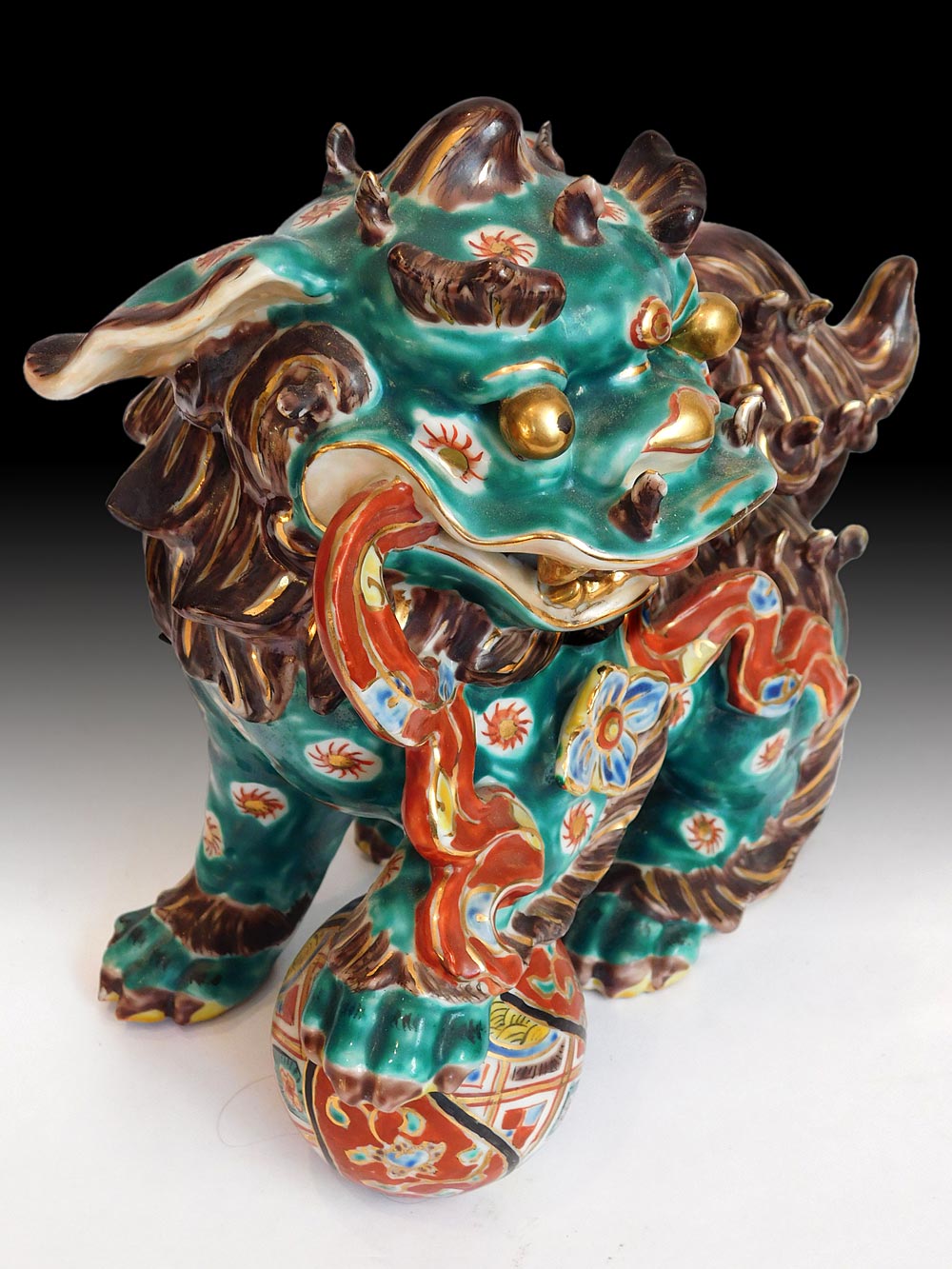 Antique Kutani Ceramic Guardian Lions
