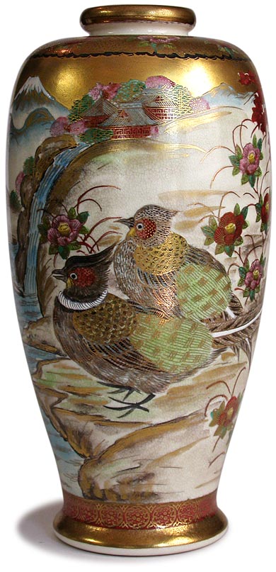 Mandarin Ducks Satsuma Vase