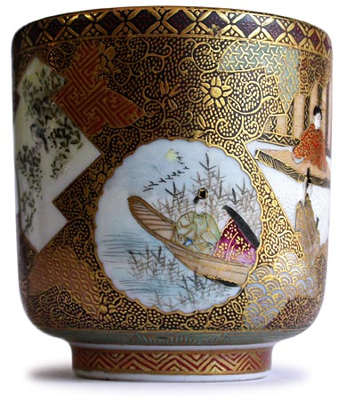 Flowery Moon Night on The Spring River Satsuma Porcelain Cup