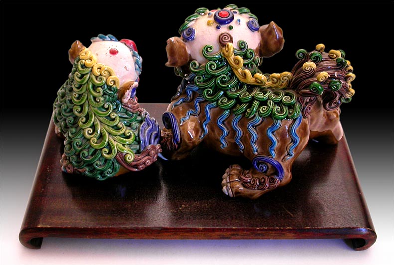 Ceramic Wucai Fu Dogs