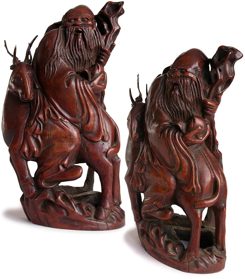 Longevity Shou Xing Bamboo Carving