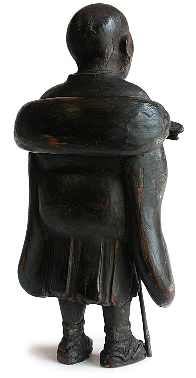 Travelling Blindman Wood Statue back
