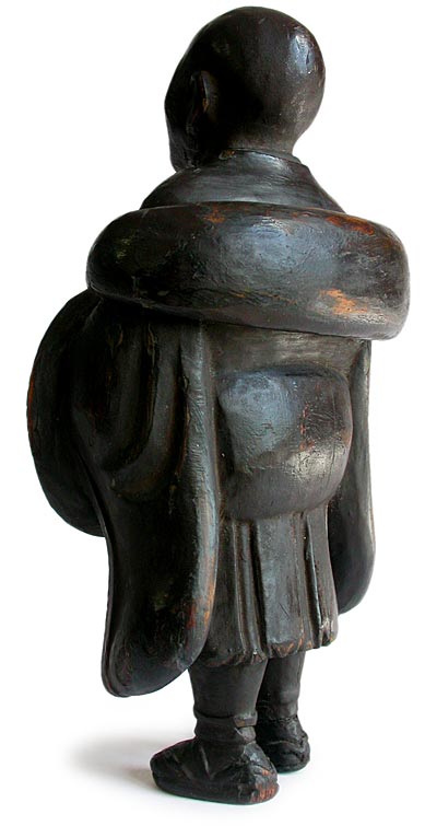 Travelling Blindman Wood Statue back