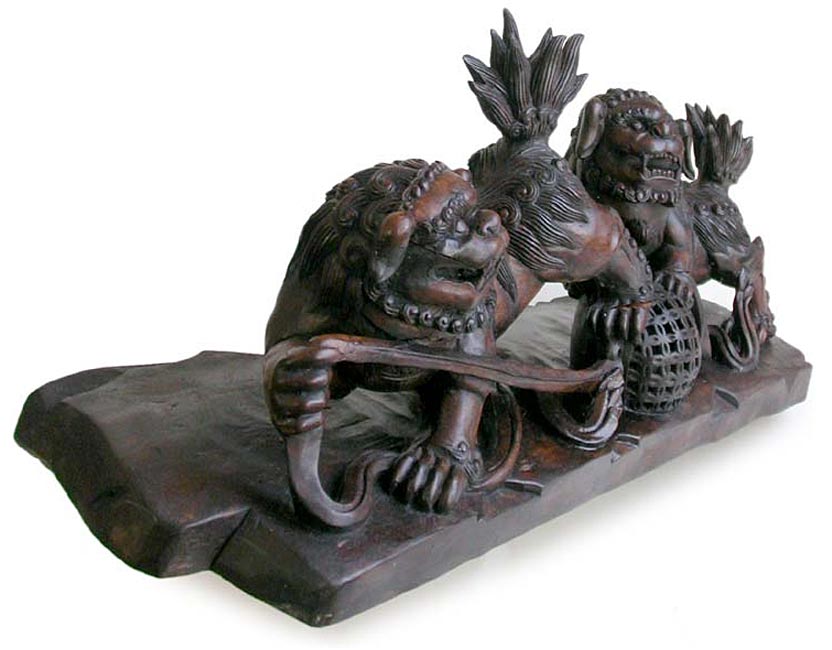Fu Dog Lion Pair Carving