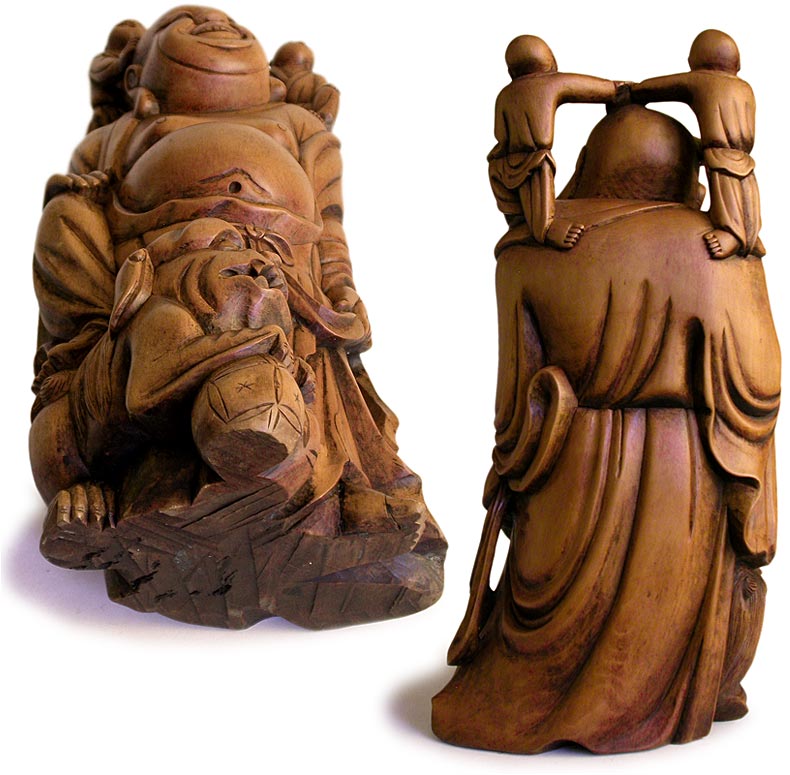 Laughing Buddha back, base view