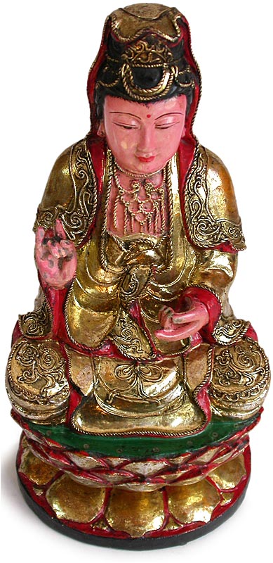 Polychrome Gilt Wood Kuan Yin