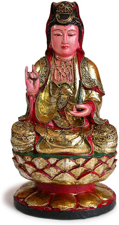 Wood Kuan Yin on Lotus