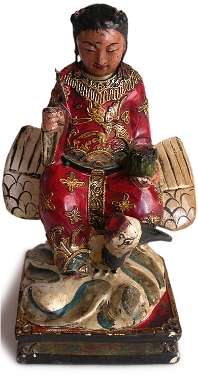 Taoist on Crane Wood Statue