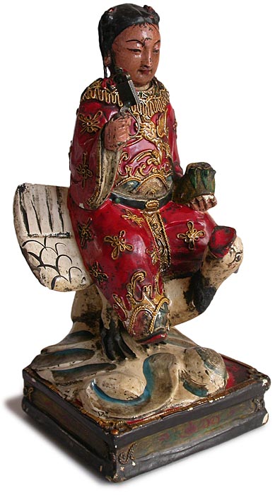 Taoist on Crane Wood Statue