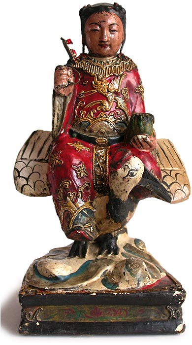 Taoist on Crane Wood Statue