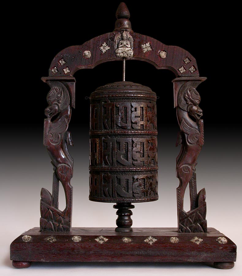 Tibetan Carved Wood Prayer Wheel