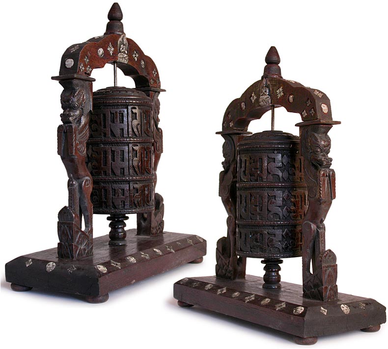 Tibetan Carved Wood Prayer Wheel