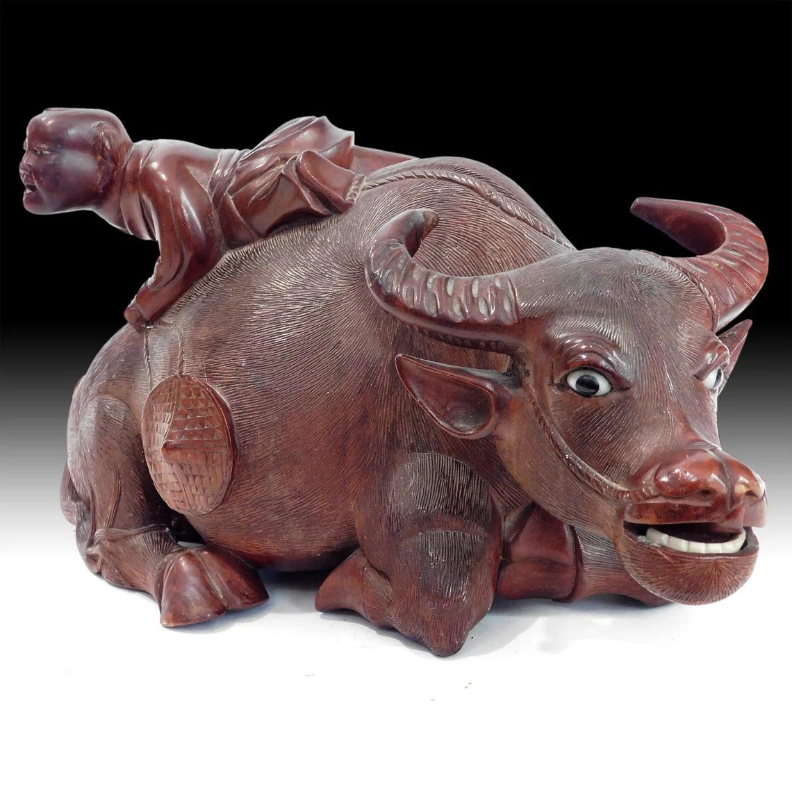 Antique Chinese Boy Rosewood Carving