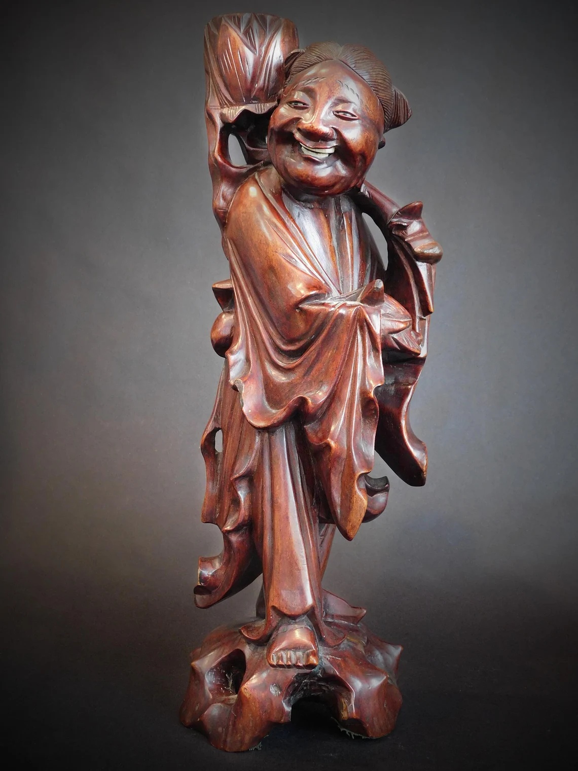 Laughing Taoist Immorta Wood Statue