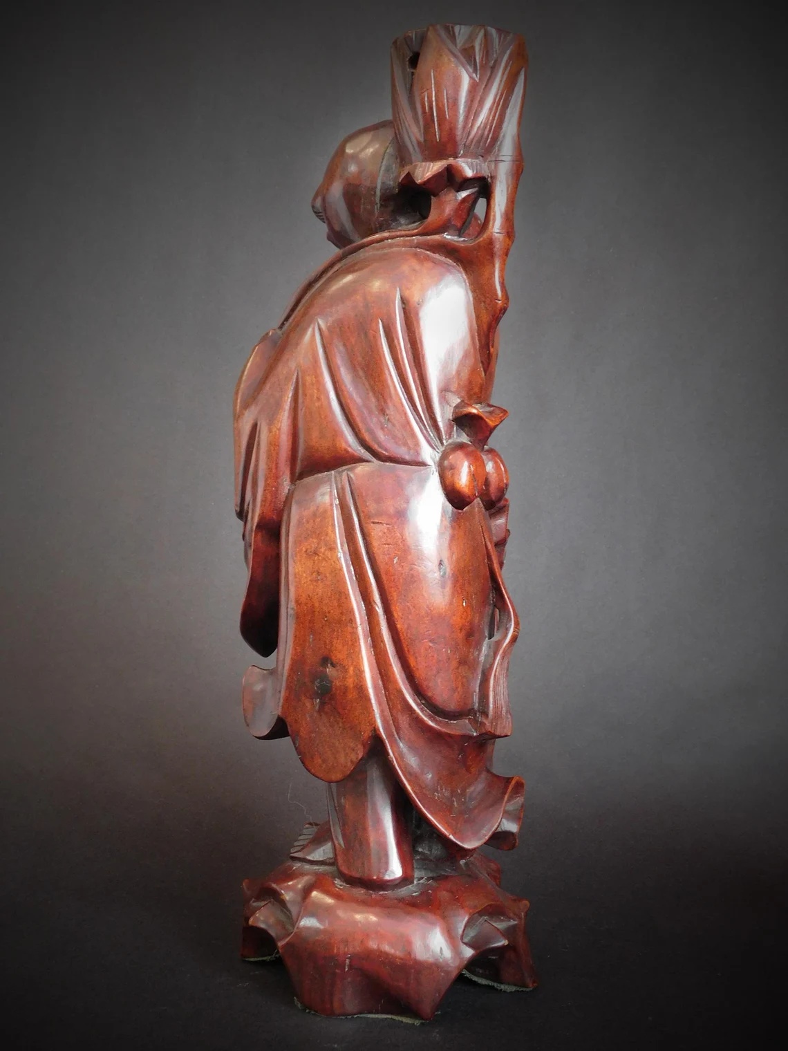 Laughing Taoist Immortal Vintage Chinese Rosewood Buddha Statue